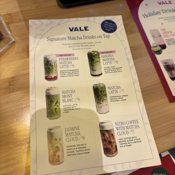 Vale Matcha & Coffee - Normal menu - Coffee & Tea Near Me - Seattle, Washington