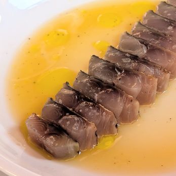 Ox And Finch - BBQ mackerel crudo in a citrus dashi. Odd flavor - Tapas/Small Plates Near Me - Glasgow, GLG