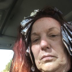 Misty's House of Cuts - Me sitting in my car while my hair is processing while she's gone for over an hour and a half to pick up her son from preschool.