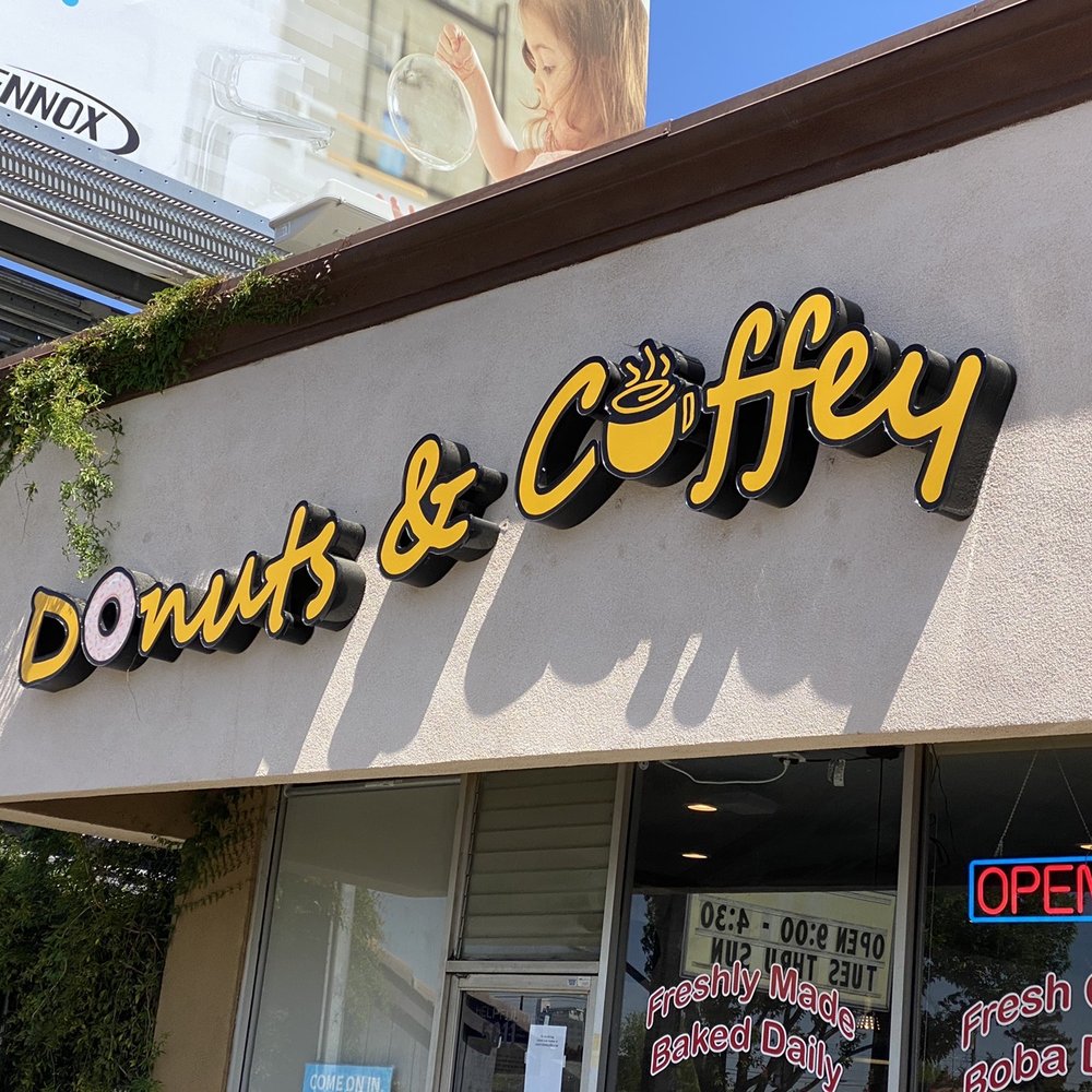 Donuts & Coffey - Storefront entrance and signage - Bubble Tea Near Me - Sacramento, California