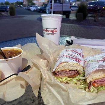 Sourdough & Co. - Chili (with small sourdough piece), soda & 12" pastrami sandwich. - Sandwiches Near Me - Avondale, Arizona Sourdough & Co. - Chili (with small sourdough piece), soda & 12" pastrami sandwich. - Sandwiches Near Me - Avondale, Arizona