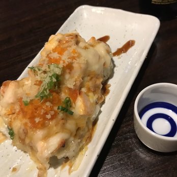 Maru Sushi - crab, cucumber, avocado / Out: crabmeat,chopped assorted fish,onion,Mozzarella cheese with spicy mayo & eel sauce (8pcs) unique baked roll - Japanese Near Me - Upland, California