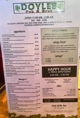 Menu photo 4 Doyle's Pub and Grub Myrtle Beach, SC