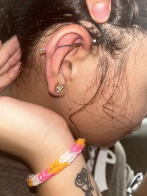 【here's】SPINAL DOUBLE PIERCE Pink Opal Flower Burnished Silver Nose Bones Surgical Steel