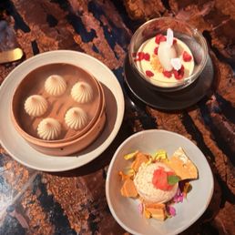 White Chocolate Panna Cotta, Almond Chocolate Bao & Pomelo ice cream w/honey comb $20 each White Chocolate Panna Cotta, Almond Chocolate Bao & Pomelo ice cream w/honey comb $20 each