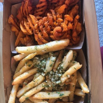A+ Burger - Sweet potato waffle fries are always a win in my book. Garlic fries were also smackin - had to eat them all - Burgers Near Me - Oakland, California A+ Burger - Sweet potato waffle fries are always a win in my book. Garlic fries were also smackin - had to eat them all - Burgers Near Me - Oakland, California