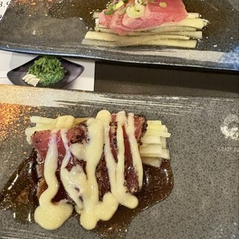 Crazy Sushi and Hibachi - Top - Tuna Tataki Bottom - Pepper Tuna (Fave) - Sushi Bars Near Me - Wesley Chapel, Florida