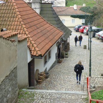 Romantický hotel U raka - looking down the stairs via the Brusnice tram stop, hotel on left - Hotels Near Me - Prague, Puerto Rico