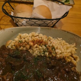 Andreas Keller German Restaurant - Beef goulash, side of brotchen, sausage plate - German Near Me - Leavenworth, Washington
