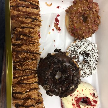 Donut King - Maple bacon, coconut, red velvet with cream cheese, coconut caramel log donut - Donuts Near Me - Winter Park, Florida