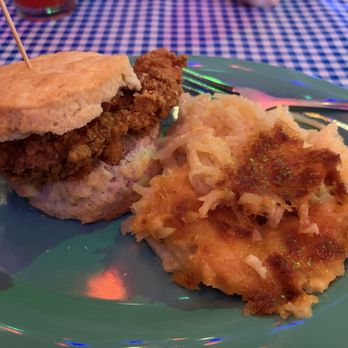 Champy's Famous Fried Chicken - Chicken biscuit with hash brown casserole - Chicken Shop Near Me - Chattanooga, Tennessee