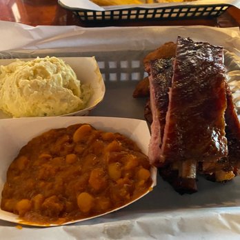 Jimbos Pit Bar-B-Q - Ribs, potato salad, beans and hush puppies. - Barbeque Near Me - Lakeland, Florida Jimbos Pit Bar-B-Q - Ribs, potato salad, beans and hush puppies. - Barbeque Near Me - Lakeland, Florida