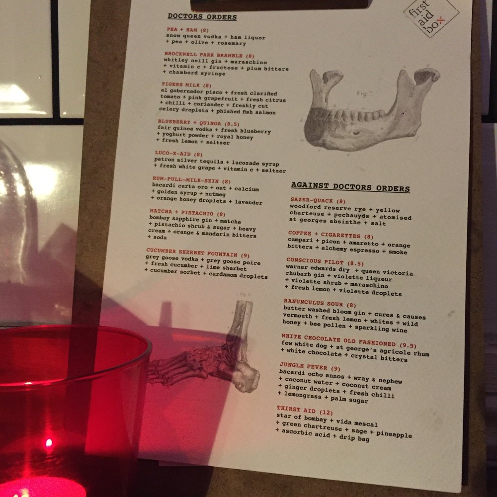 First Aid Box - Menu of deliciousness - Cocktail Bars Near Me - London, XGL