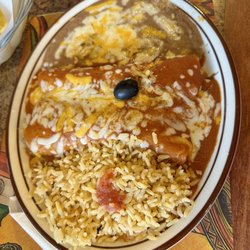 Roberto's Mexican Food - Beef enchiladas with rice and beans