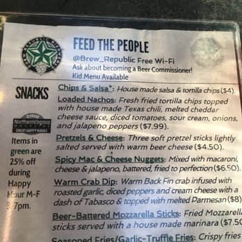 Brew Republic Bierworks - Menu items we considered but did not order. - Breweries Near Me - Woodbridge, Virginia Brew Republic Bierworks - Menu items we considered but did not order. - Breweries Near Me - Woodbridge, Virginia