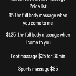 Midaz Touch Mobile  Massage - Midaz Touch Mobile Massage Therapy price list