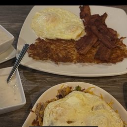 Bacon and Eggs, Biscuits & Gravy, Chicken Fried Steak n Eggs Skillet Bacon and Eggs, Biscuits & Gravy, Chicken Fried Steak n Eggs Skillet