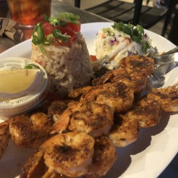 Dune Dog Cafe - Blackened Shrimp Skewers with rice and slaw - Seafood Near Me - Stuart, Florida
