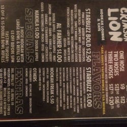Crimson Lion Hookah Lounge - Hookah flavors- I ordered the Starbuzz bold "queen of sex" (lemon/lime) strong flavor and long lasting smoke