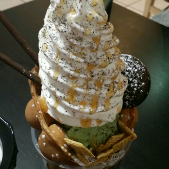 Mr. T Cafe - Mini ice cream egg puff. Nothing mini about it! By the time you get to the egg puff it's soggy. - Coffee & Tea Near Me - San Francisco, California