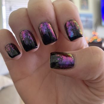 Nails Galore - Acrylic black gel topped with loose sparkle - Nail Salons Near Me - Cypress, California