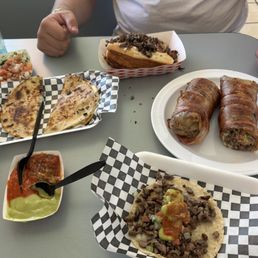 Sonoran dog, bacon wrapped Burrito, taco, Caramello. Sonoran dog, bacon wrapped Burrito, taco, Caramello.