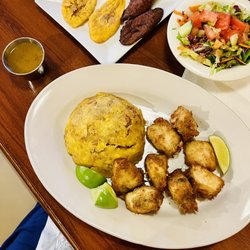 Mambo's Dominican Kitchen - Mofongo de Chicharron de Pollo Plate & plantains