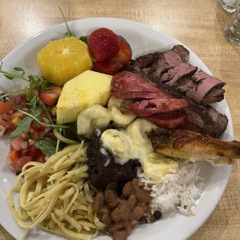 Sabor Brasil - Feijoada, Beef Sirloin, Brazilian Sausage (Linguiça Assada), salad, butter noodles, chicken wing, fresh fruit - Brazilian Near Me - Nashua, New Hampshire