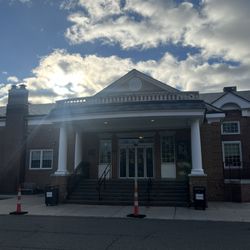Livingston Public Library - Main entrance. Ramp and ADA elevator is at the entrance to the right of this main entrance.