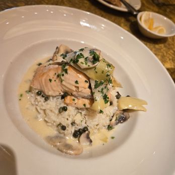 Grand Lux Cafe - Special Salmon Piccata - New American Near Me - Houston, Texas Grand Lux Cafe - Special Salmon Piccata - New American Near Me - Houston, Texas