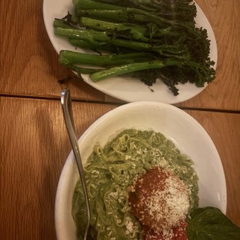Met Him At A Bar - CHARRED BROCCOLINI, FETTUCINE PESTO with MEATBALL - Italian Near Me - Los Angeles, California Met Him At A Bar - CHARRED BROCCOLINI, FETTUCINE PESTO with MEATBALL - Italian Near Me - Los Angeles, California