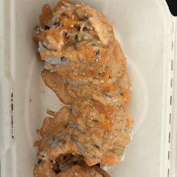 Smothered in a spicy mayo spider roll, I wasn't be able to taste of the sushi roll Smothered in a spicy mayo spider roll, I wasn't be able to taste of the sushi roll
