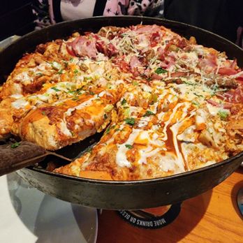 BJ's Restaurant & Brewhouse - Large deep dish 50-50 buffalo ckn & 5 meat - Pizza Near Me - Brea, California BJ's Restaurant & Brewhouse - Large deep dish 50-50 buffalo ckn & 5 meat - Pizza Near Me - Brea, California