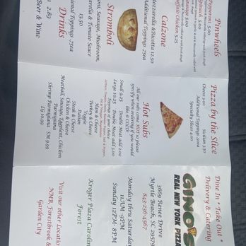 Ginos Real New york Pizza - Menu - Pizza Near Me - Myrtle Beach, South Carolina Ginos Real New york Pizza - Menu - Pizza Near Me - Myrtle Beach, South Carolina