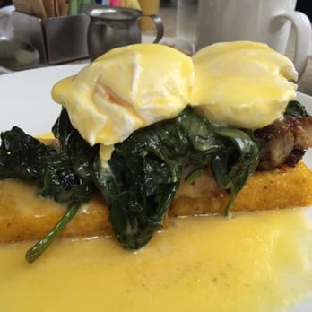 The Pearl Hotel - Yum Benedict --- pork belly on polenta with poached eggs and spinach... Brunch Yum! - San Diego, CA