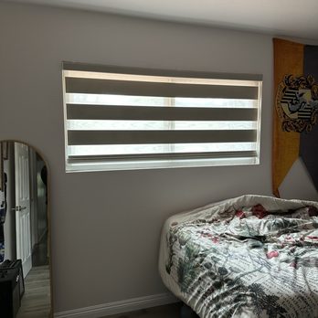 Pride Window Fashions - Zebra shades in bedroom - Shades & Blinds Near Me