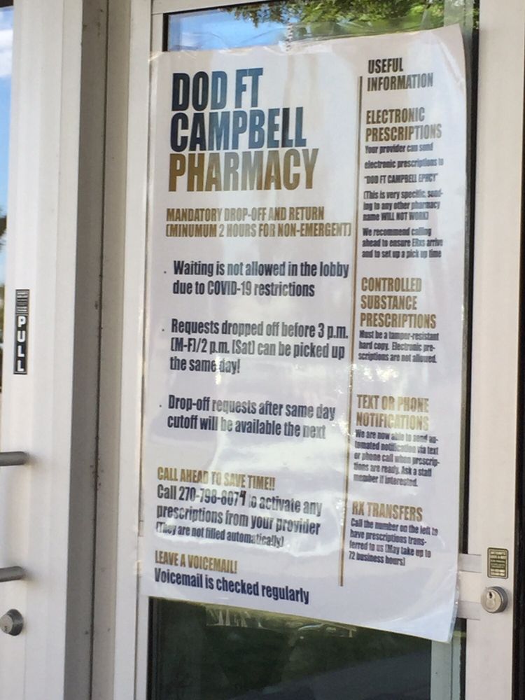 DOD FORT CAMPBELL PHARMACY Updated September 2024 98 Michigan Ave, Fort Campbell, Kentucky