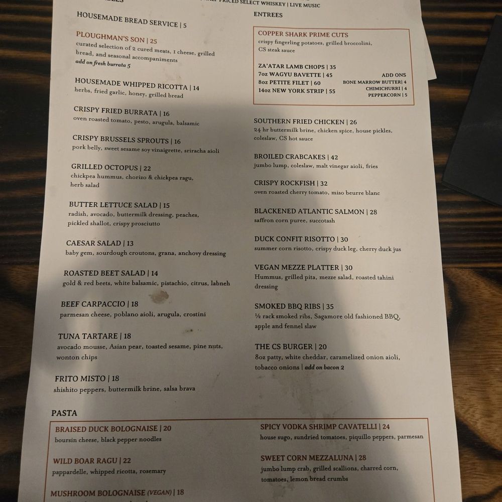 The Copper Shark - Menu may 29, 2026 - Cocktail Bars Near Me - Baltimore, Maryland