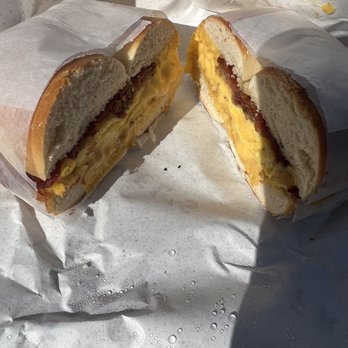 Frankel's Delicatessen - Bacon, egg, and cheese on a plain bagel - Delis Near Me - Brooklyn, New York Frankel's Delicatessen - Bacon, egg, and cheese on a plain bagel - Delis Near Me - Brooklyn, New York