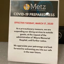The Cafeteria at Wayne Memorial Hospital - Wayne Memorial Hospital closed until further notice.