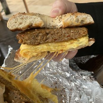 Warehouse Cafe - Sausage, egg and cheese on a bagel - Breakfast & Brunch Near Me - Philadelphia, Pennsylvania