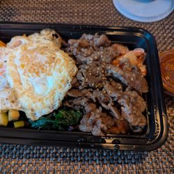 Gogi Yaki Asian Grill - Bibimbap with sauce. Not pictured: miso soup also comes with it!