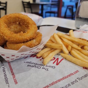 Nation's - Side of onion rings ($3.95) and fries ($2.95). - Breakfast & Brunch Near Me - Livermore, California Nation's - Side of onion rings ($3.95) and fries ($2.95). - Breakfast & Brunch Near Me - Livermore, California