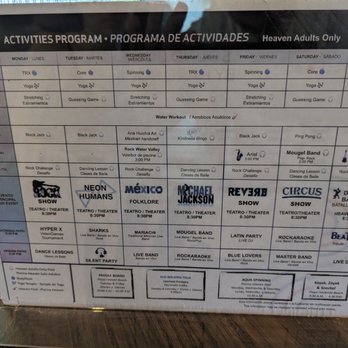 Hard Rock Hotel - Sample activity schedule - Hotels Near Me - Puerto Aventuras, ROO