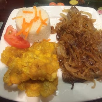 California Restaurant and Bakery - Grilled steak with onions, tostones and white rice - Latin American Near Me - Elizabeth, New Jersey California Restaurant and Bakery - Grilled steak with onions, tostones and white rice - Latin American Near Me - Elizabeth, New Jersey