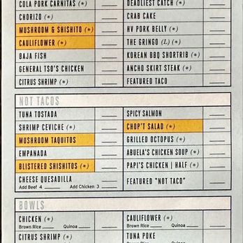 Hudson Taco - Order sheet - Tacos Near Me - Newburgh, New York