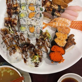 Sushi Village - a plate of sushi and a bowl of soup - Japanese Near Me - Little Falls, New Jersey Sushi Village - a plate of sushi and a bowl of soup - Japanese Near Me - Little Falls, New Jersey