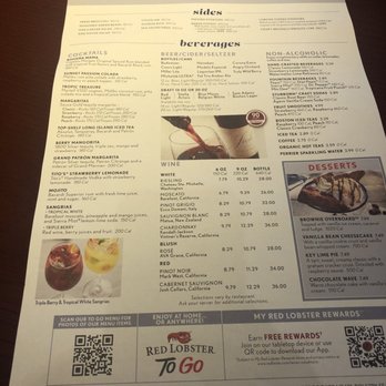 Red Lobster - Menu back - Seafood Near Me - Louisville, Kentucky