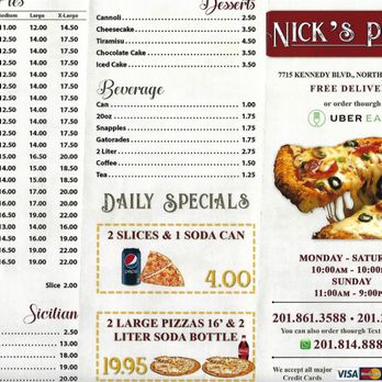 Nick's Pizza - a menu for a pizza restaurant - Pizza Near Me - North Bergen, New Jersey Nick's Pizza - a menu for a pizza restaurant - Pizza Near Me - North Bergen, New Jersey