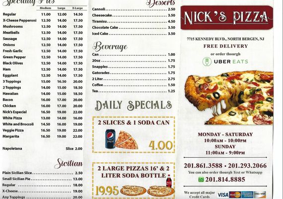 Menu photo 2 Nick's Pizza North Bergen, NJ Menu photo 2 Nick's Pizza North Bergen, NJ